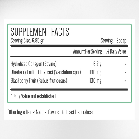Berry Collagen Blast Supplement Facts & Collagen Ingredients Label | Aura Vitamins