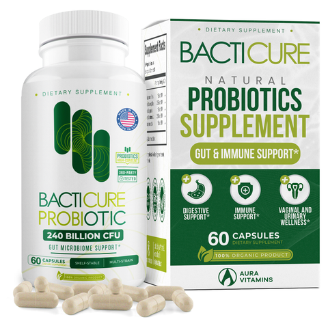 Bacticure Natural Probiotic Capsules 240B CFUs for Gut Health & Digestive Support | Aura Vitamins