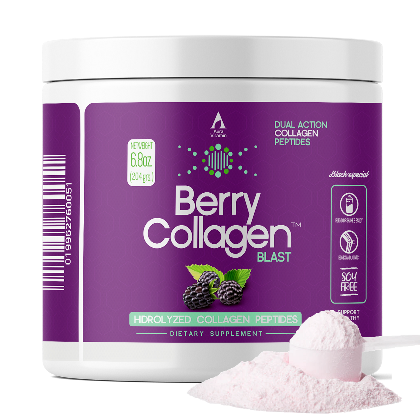 Berry Collagen Blast Powder for Skin, Hair & Nail Support | Aura Vitamins