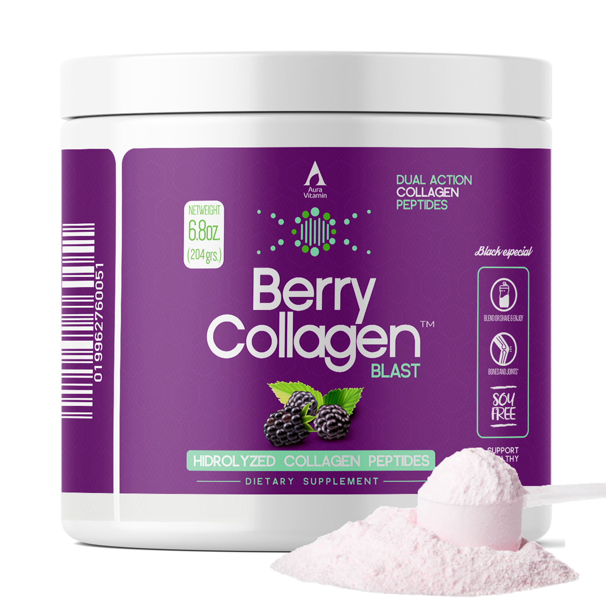 Berry Collagen Blast Powder for Skin, Hair & Nail Support | Aura Vitamins