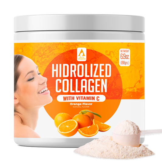 Orange Hydrolyzed Collagen Powder + Vitamin C for Skin, Hair & Joint Support | Aura Vitamins