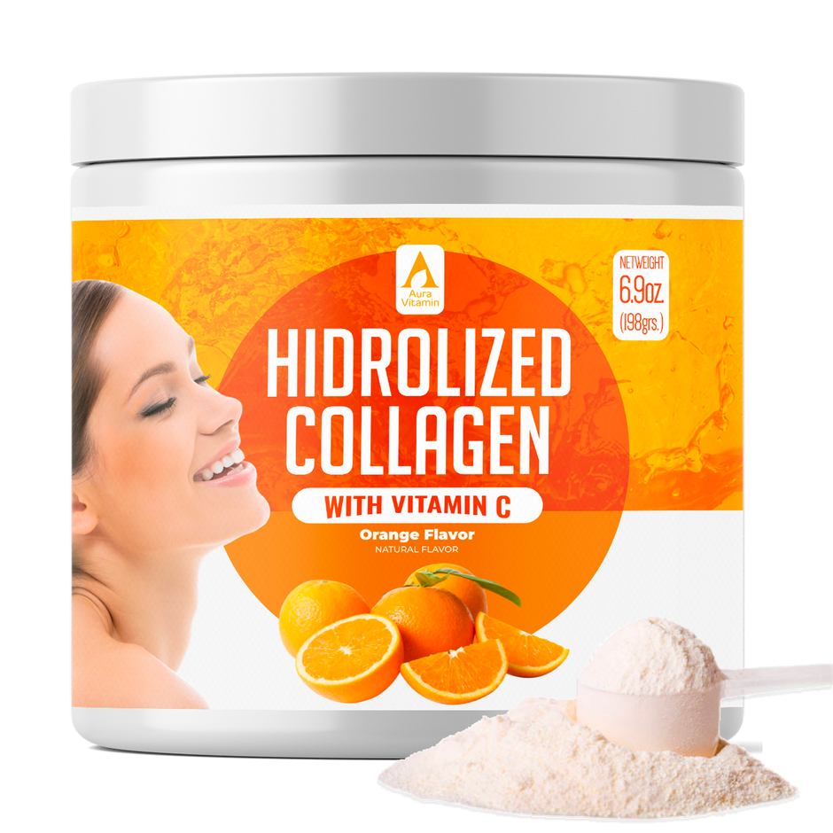 Orange Hydrolyzed Collagen Powder + Vitamin C for Skin, Hair & Joint Support | Aura Vitamins
