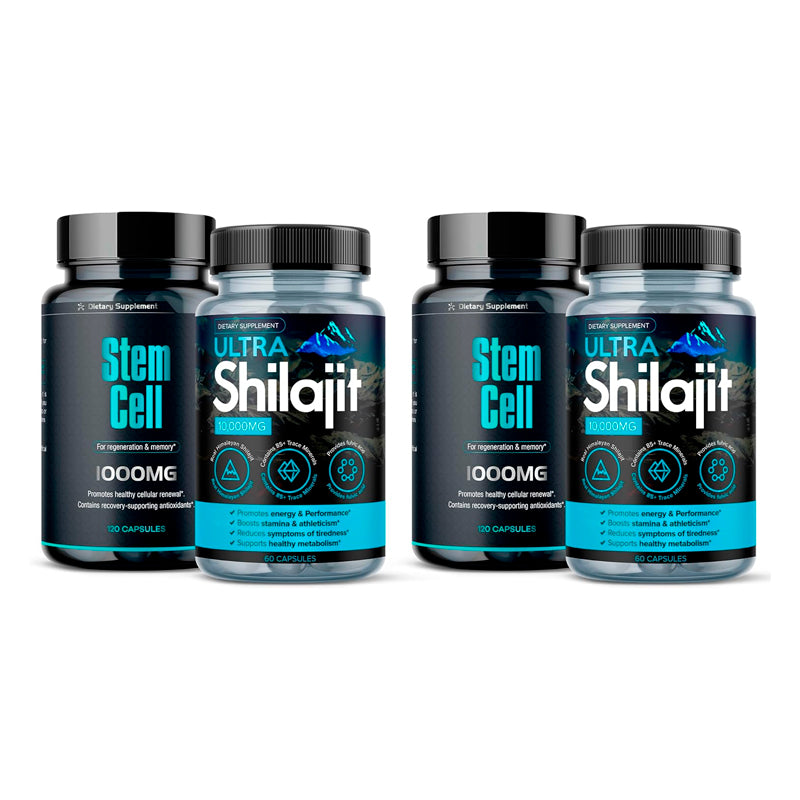 Premium Stem Cell 1,000mg(120Ct) & Shilajit Supplement 10,000mg(60Ct) | Vitality Booster Pack